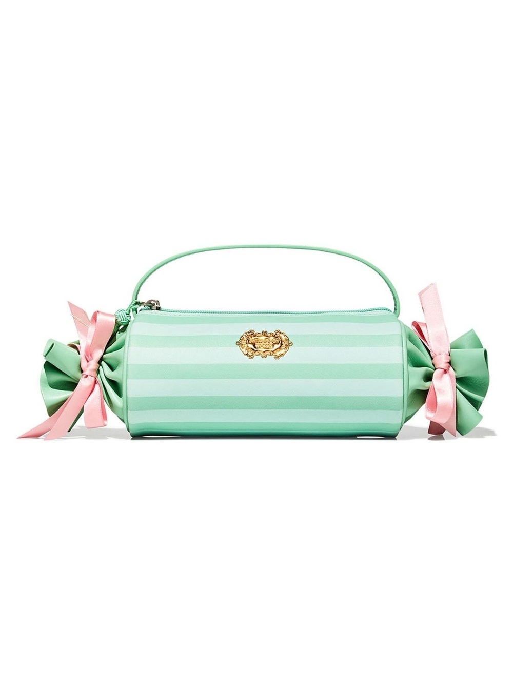 NWOT Bath & Body Works Mint Green Striped Cosmetic Case with Pink Bows